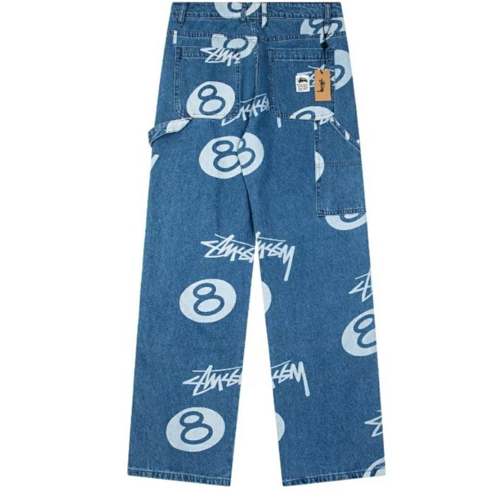 Stussy Blue Denim Jeans with White Logos - Picture 2 of 2